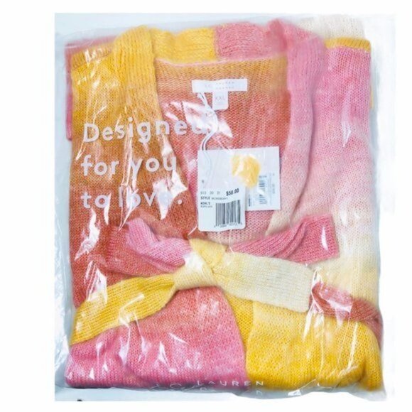 LC Lauren Conrad Womens Pink Ombre Belted Knit Cardigan Sweater Plus Sz XXL New - Picture 3 of 9